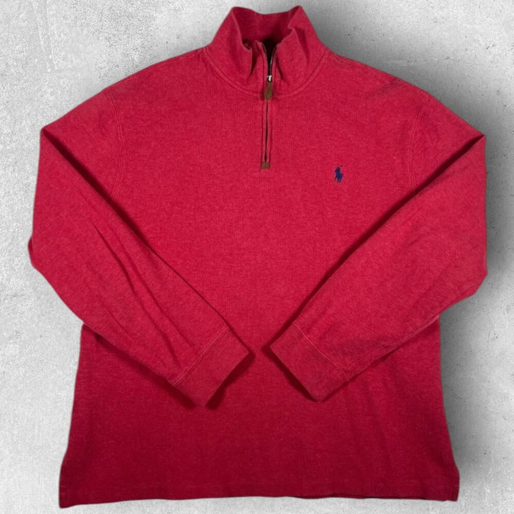 Vintage Polo Ralph Lauren Mens Quarter Zip Sweater Size L Suede Zipper Mock Neck